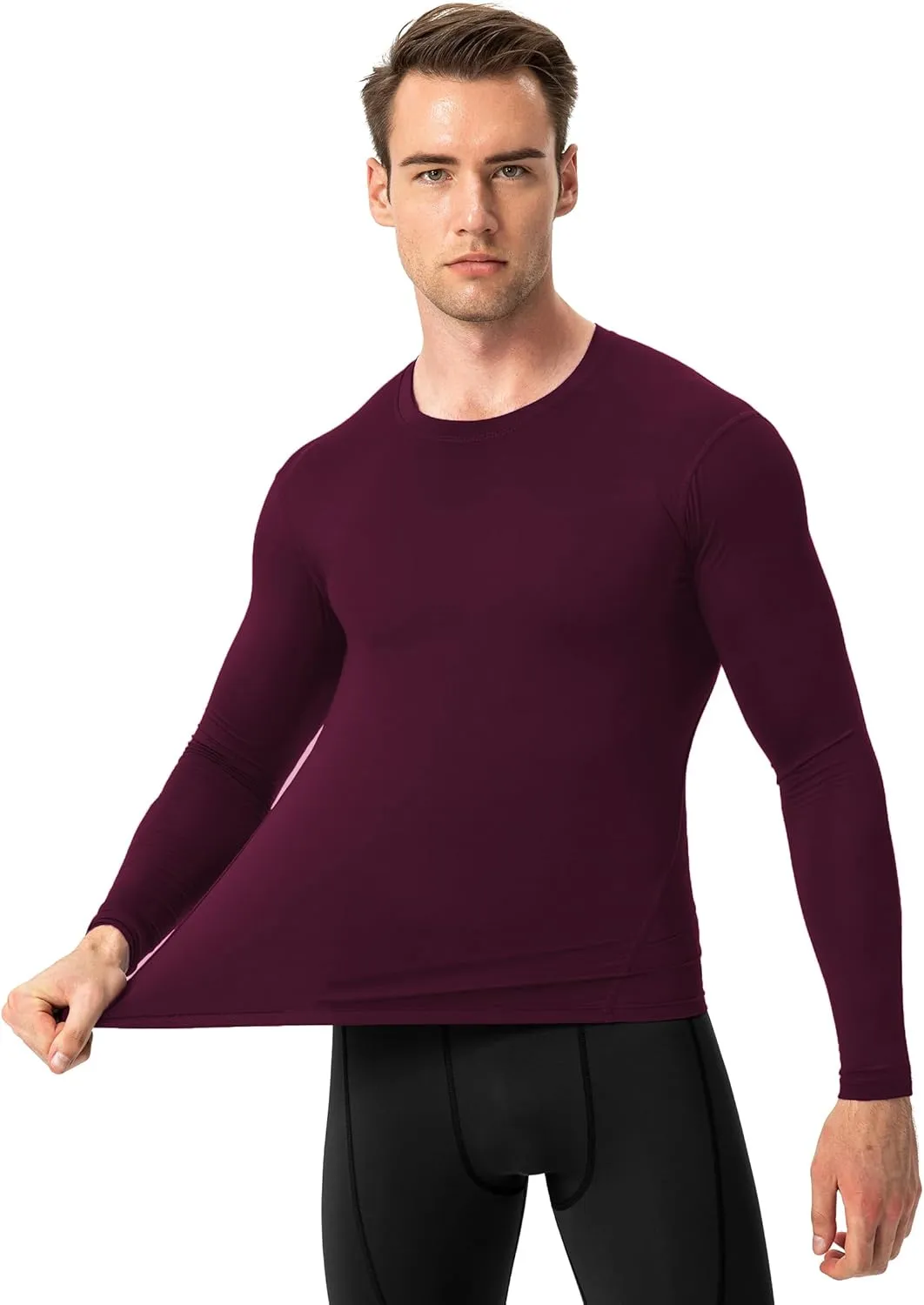 Men's Compression Long Sleeve Shirts, Cool Dry Sport Workout Underwear Shirt Athletic Baselayer Running Tops 1/2 Pack