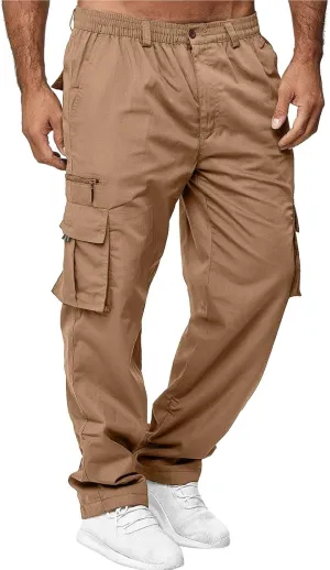 Men's Corduroy Cargo Pants, Baggy Sweatpants, Casual Hip Hop Pants Loose Fit Elastic Waist Drawstring Trousers