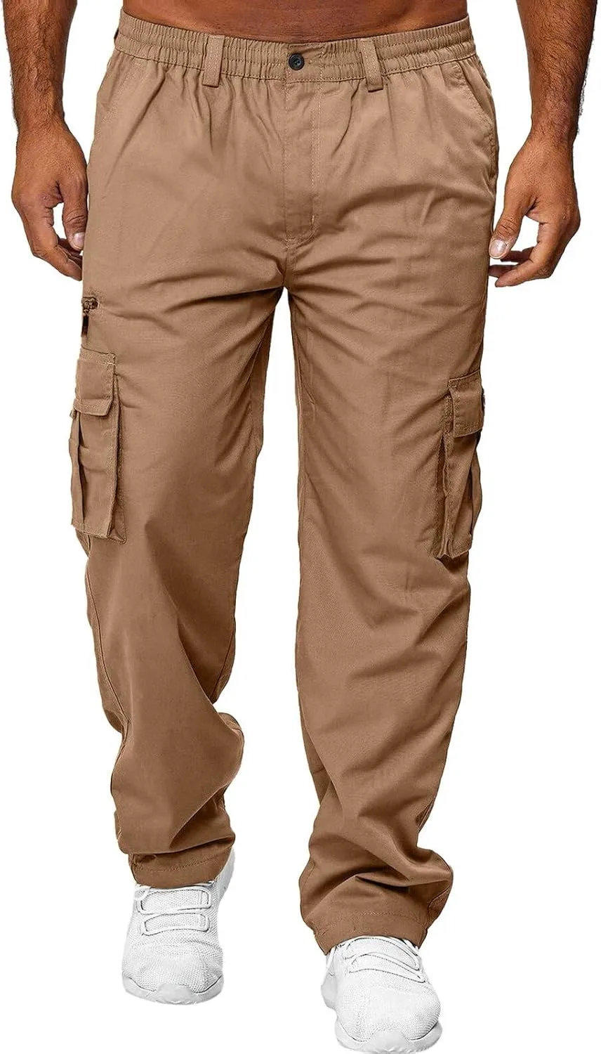 Men's Corduroy Cargo Pants, Baggy Sweatpants, Casual Hip Hop Pants Loose Fit Elastic Waist Drawstring Trousers
