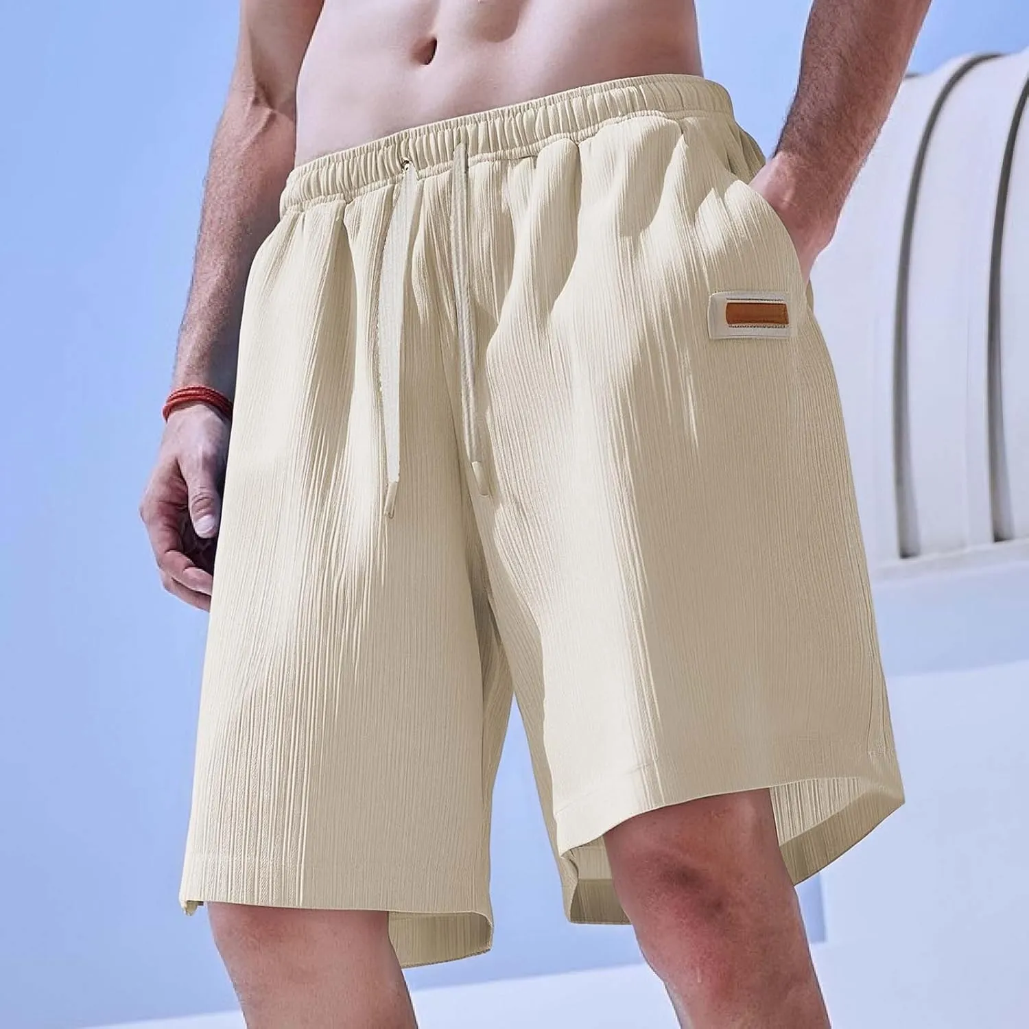 Men's Corduroy Shorts Moisture Wicking Casual Athletic Short Pants Elastic Waist Drawstring Lightweight Beach