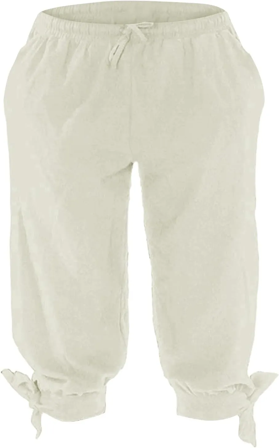 Men's Cotton Linen Capri Pants Below Knee Baggy Summer Harem Capris Drawstring Yoga Beach Short Pants with Pockets