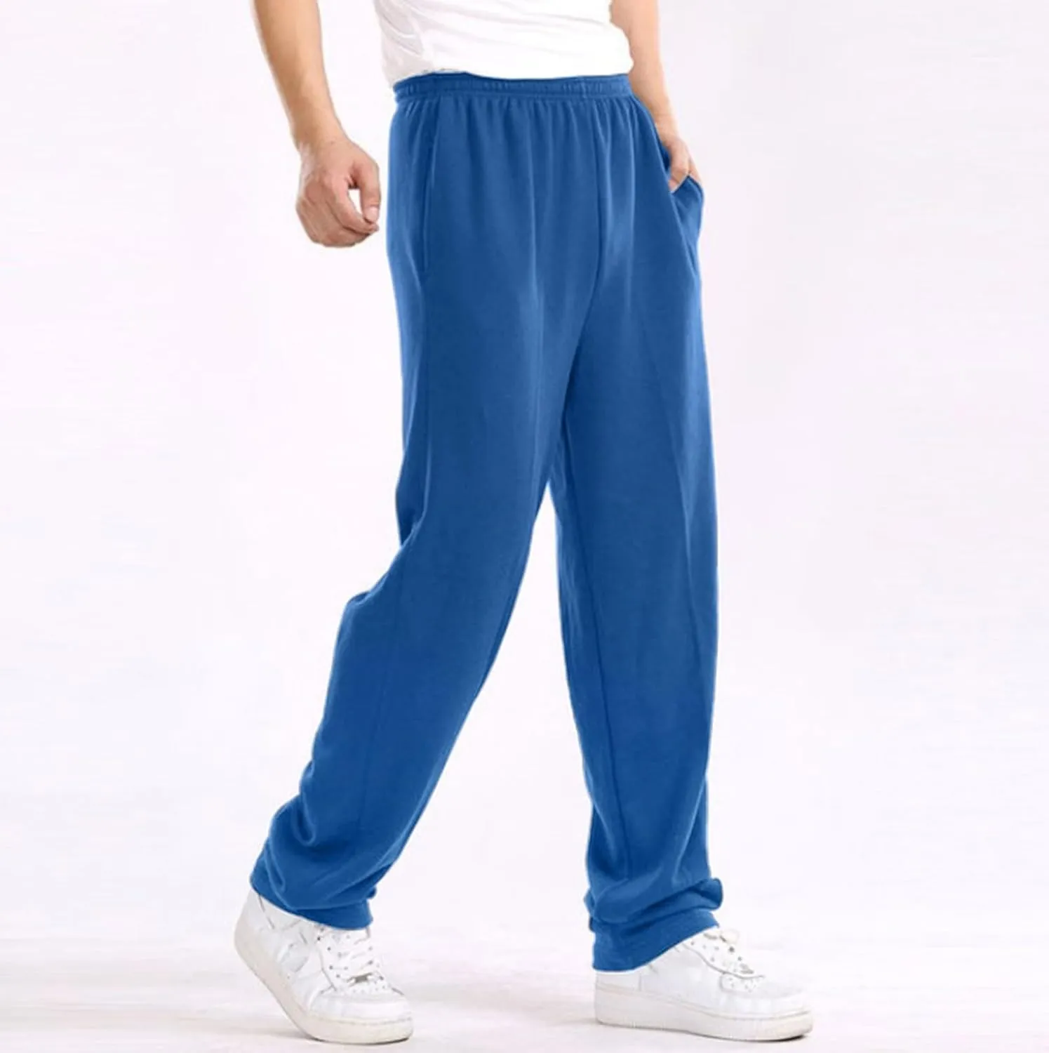 Mens Cotton Pants, Casual Solid Color Elastic Waist Drawstring Pants, Lightweight Summer Beach Trousers with Pockets
