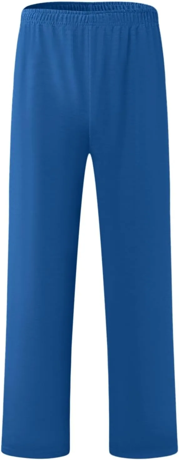 Mens Cotton Pants, Casual Solid Color Elastic Waist Drawstring Pants, Lightweight Summer Beach Trousers with Pockets