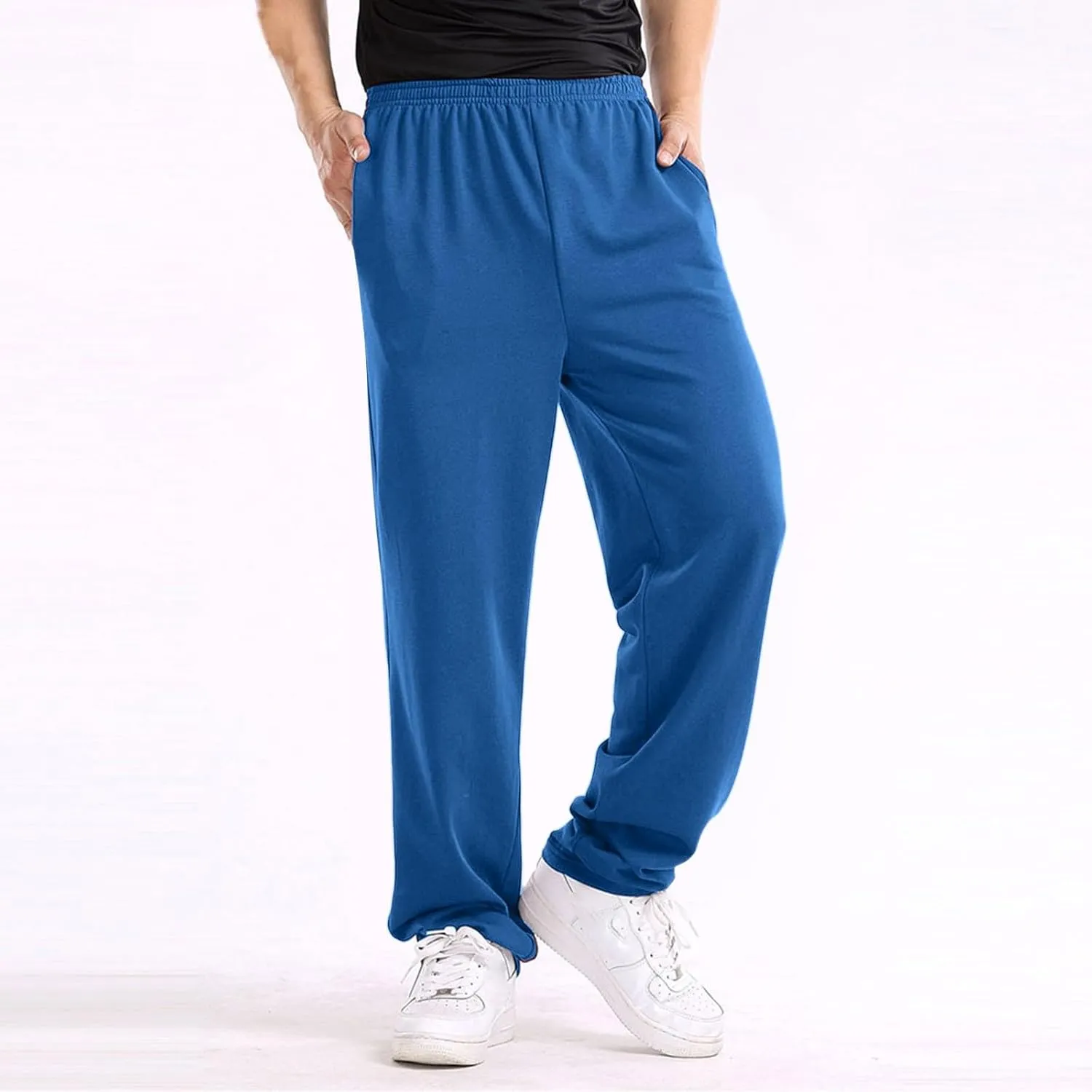 Mens Cotton Pants, Casual Solid Color Elastic Waist Drawstring Pants, Lightweight Summer Beach Trousers with Pockets