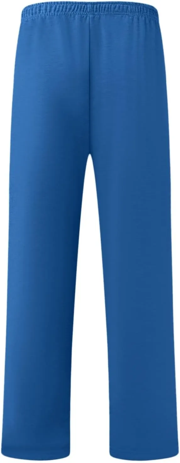 Mens Cotton Pants, Casual Solid Color Elastic Waist Drawstring Pants, Lightweight Summer Beach Trousers with Pockets