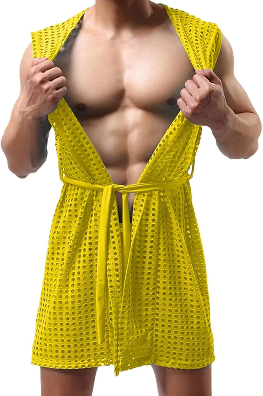 Mens Crotchless Underwear,Men's Jockstrap Sexy Style Male Sex Sexy Hollowed Out Long Cardigan Mesh Street
