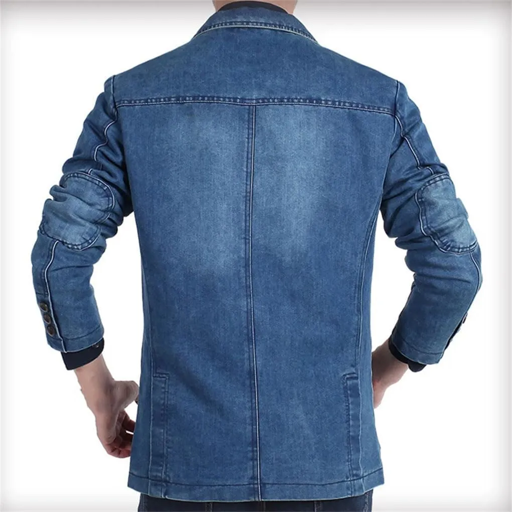 Mens Denim Blazer Men Cotton Vintage Suit Outerwear Male Blue Coat Denim Jacket Men Slim Fit Jeans Blazers