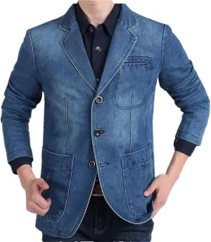 Mens Denim Blazer Men Cotton Vintage Suit Outerwear Male Blue Coat Denim Jacket Men Slim Fit Jeans Blazers