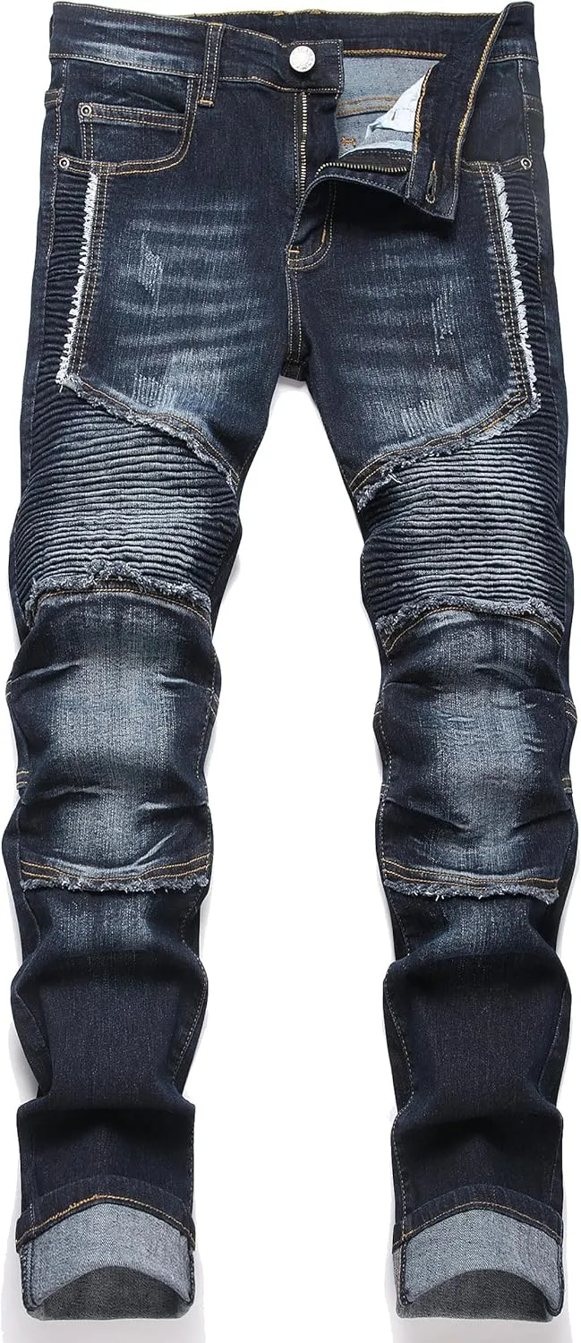 Men's Distressed Ripped Slim Fit Denim Jeans Pants