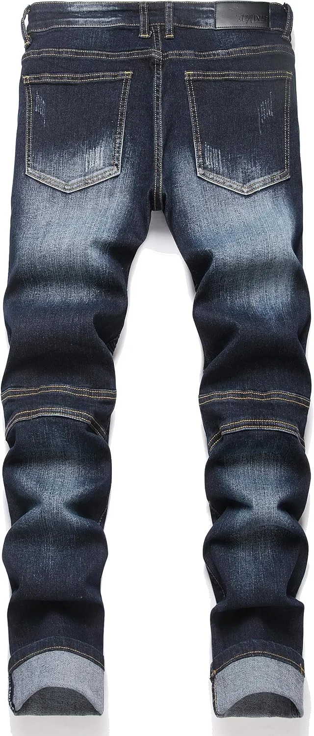 Men's Distressed Ripped Slim Fit Denim Jeans Pants