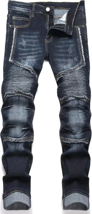 Men's Distressed Ripped Slim Fit Denim Jeans Pants