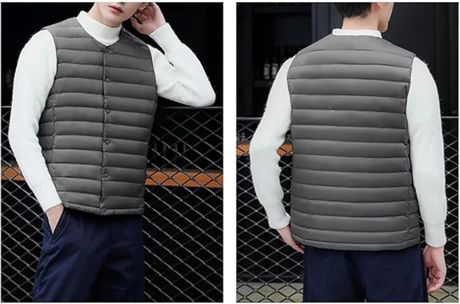 Men's Down Vest Male Collarless Lightweight Puffer Vest Man Winter Warm Quilted Sleeveless Jacket