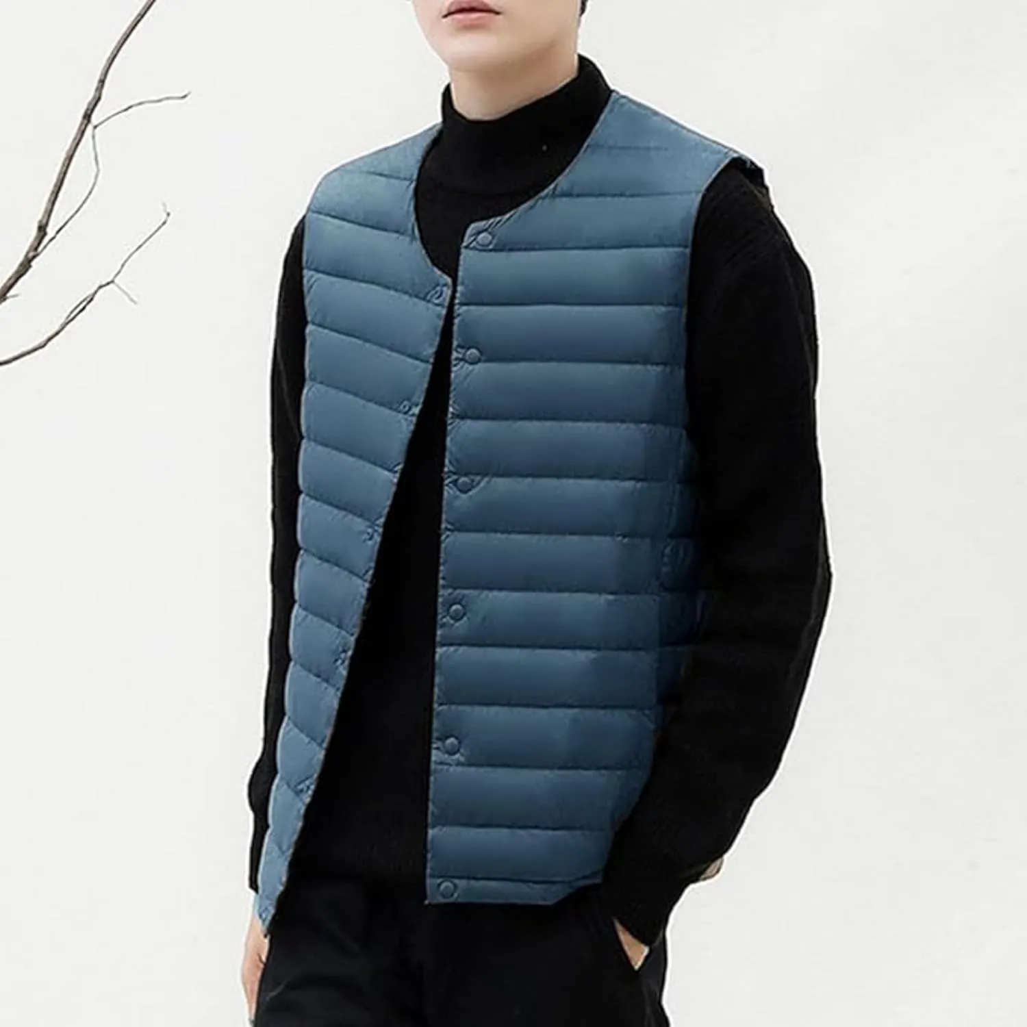 Men's Down Vest Male Collarless Lightweight Puffer Vest Man Winter Warm Quilted Sleeveless Jacket
