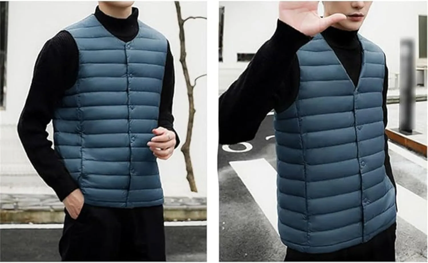 Men's Down Vest Male Collarless Lightweight Puffer Vest Man Winter Warm Quilted Sleeveless Jacket