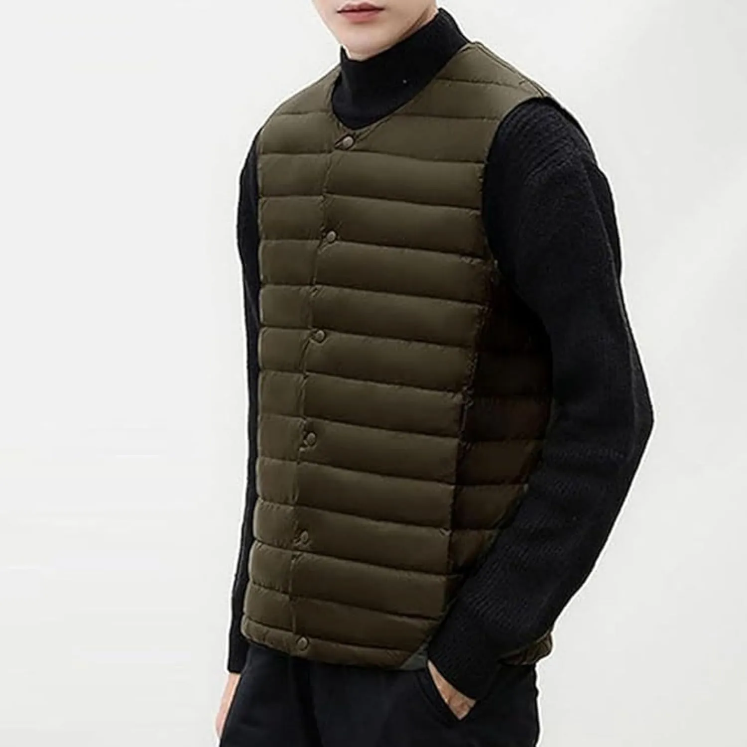 Men's Down Vest Male Collarless Lightweight Puffer Vest Man Winter Warm Quilted Sleeveless Jacket