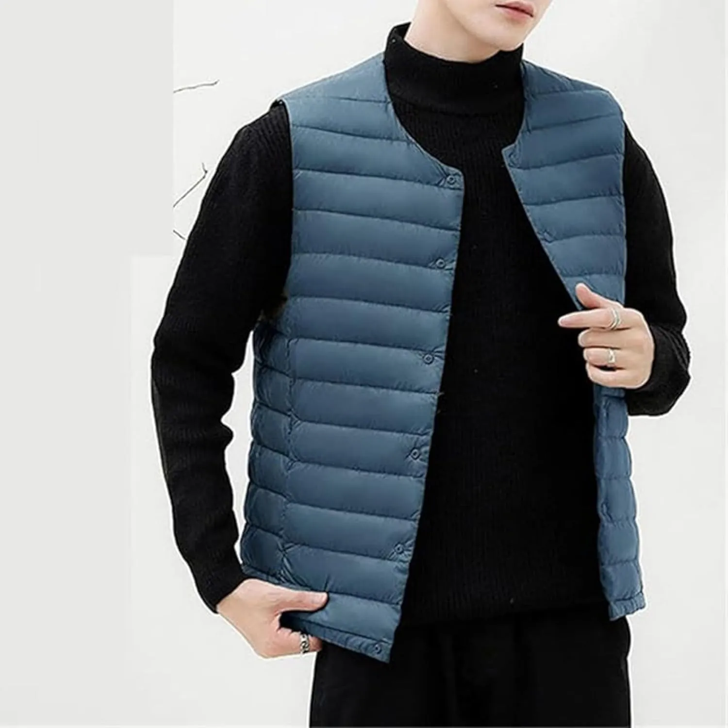 Men's Down Vest Male Collarless Lightweight Puffer Vest Man Winter Warm Quilted Sleeveless Jacket