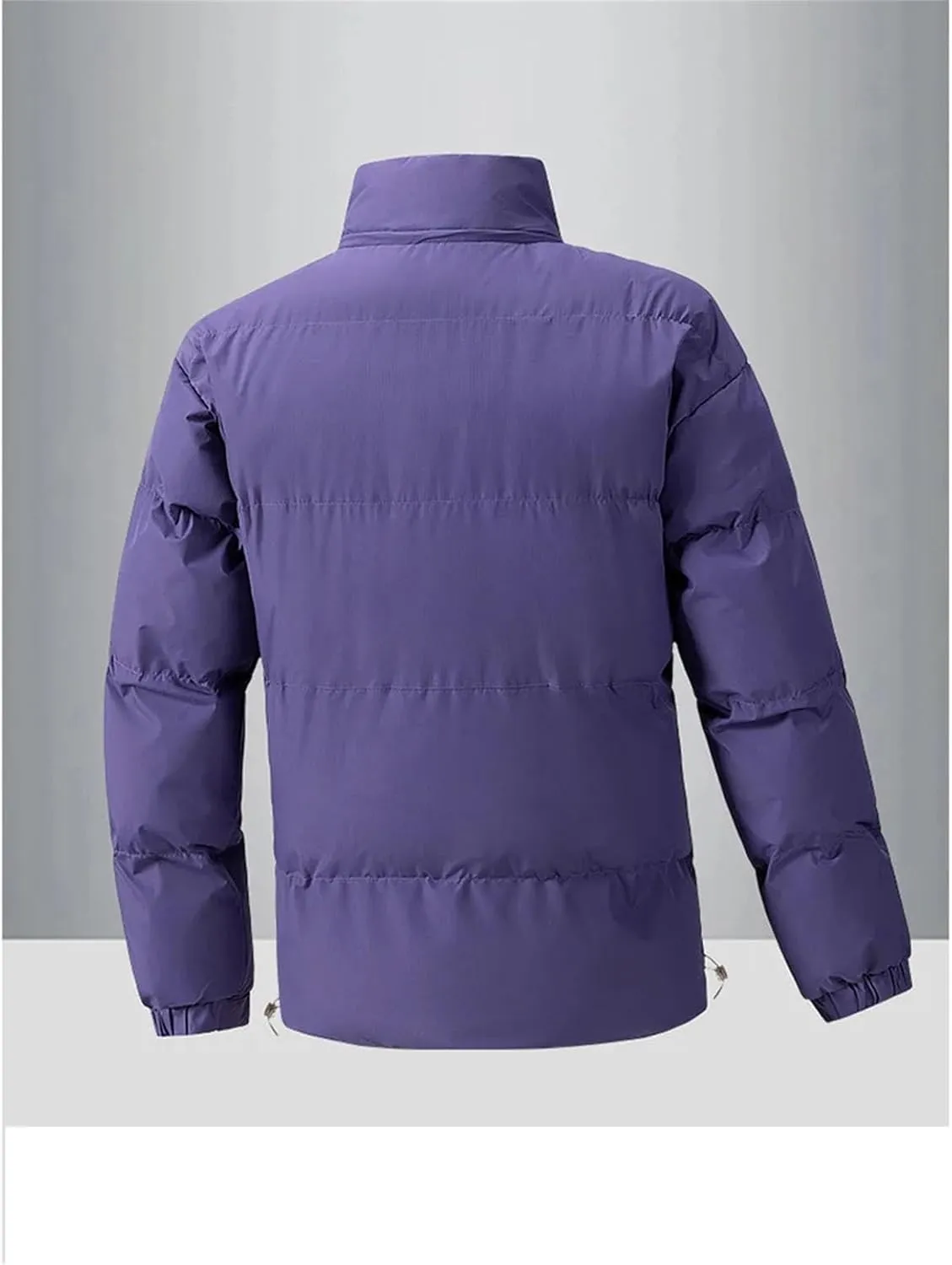 Men's Drawstring Stand-Up Solid Cotton-Padded Vintage Zipper Pockets Parka Coat