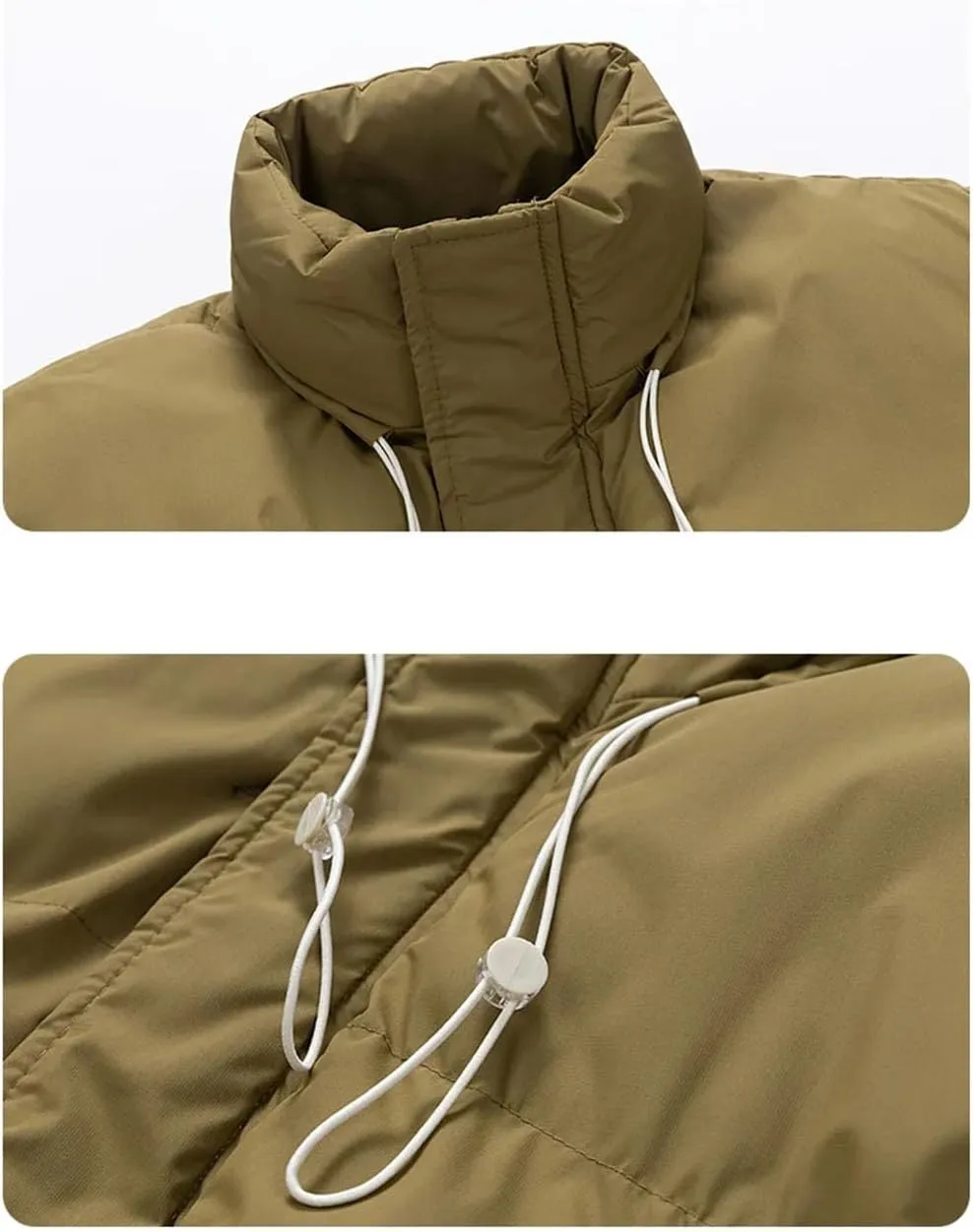 Men's Drawstring Stand-Up Solid Cotton-Padded Vintage Zipper Pockets Parka Coat