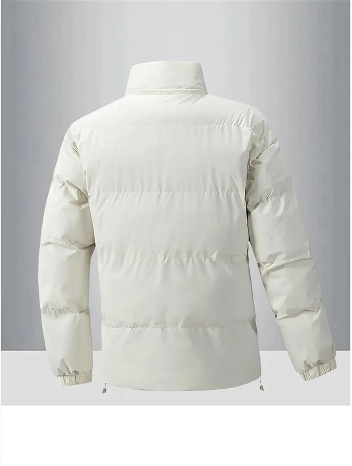 Men's Drawstring Stand-Up Solid Cotton-Padded Vintage Zipper Pockets Parka Coat