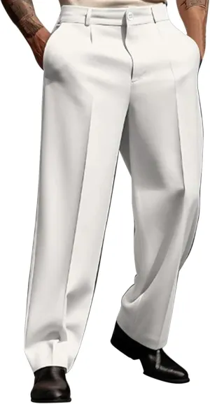 Mens Dress Pants Casual Business Formal Pants Breathable Comfy Wide Leg Trouser Loose Fit Wrinkle Free Work Trousers