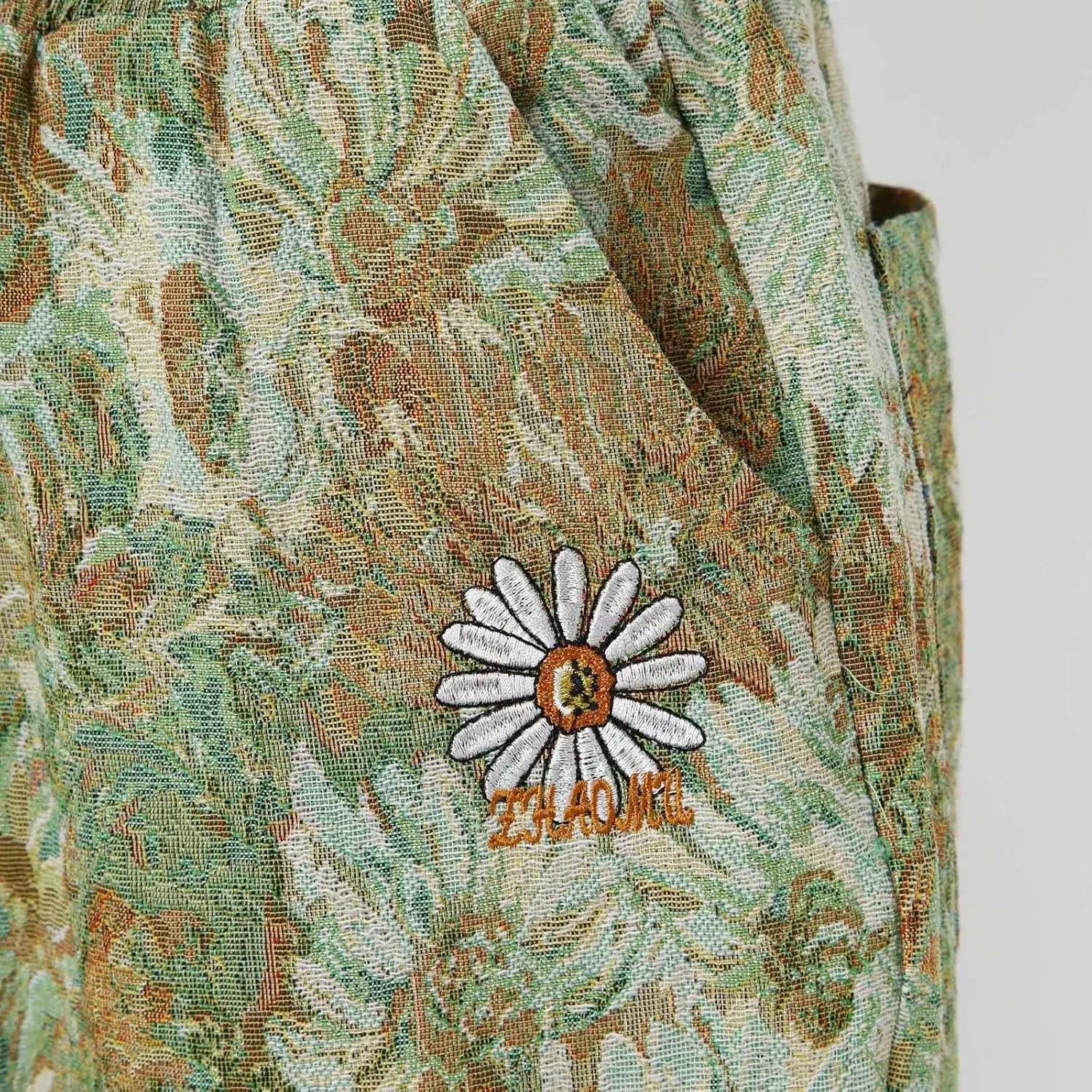 Mens Embroidered Floral Casual Pants with Drawstrings Trend Color Matching Slacks for Men Flower Printed Party Prom Trousers