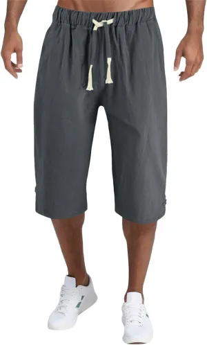 Mens Fashion Casual Simple Solid Color Lumbar Frenum Pants Calf Length Trousers Chinos Pants Men Stretch