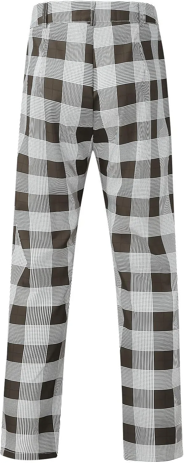 Mens Fashion Plaid Stretch Dress Pants Business Straight Leg Slim Fit Flat-Front Chino Pant Checkered Work Suit Pants