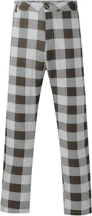 Mens Fashion Plaid Stretch Dress Pants Business Straight Leg Slim Fit Flat-Front Chino Pant Checkered Work Suit Pants