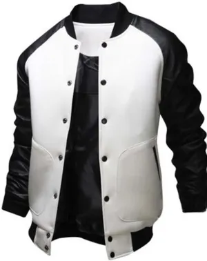 Men's Fashion Splicing Leather Sleeve Baseball Varsity Bomber Jacket