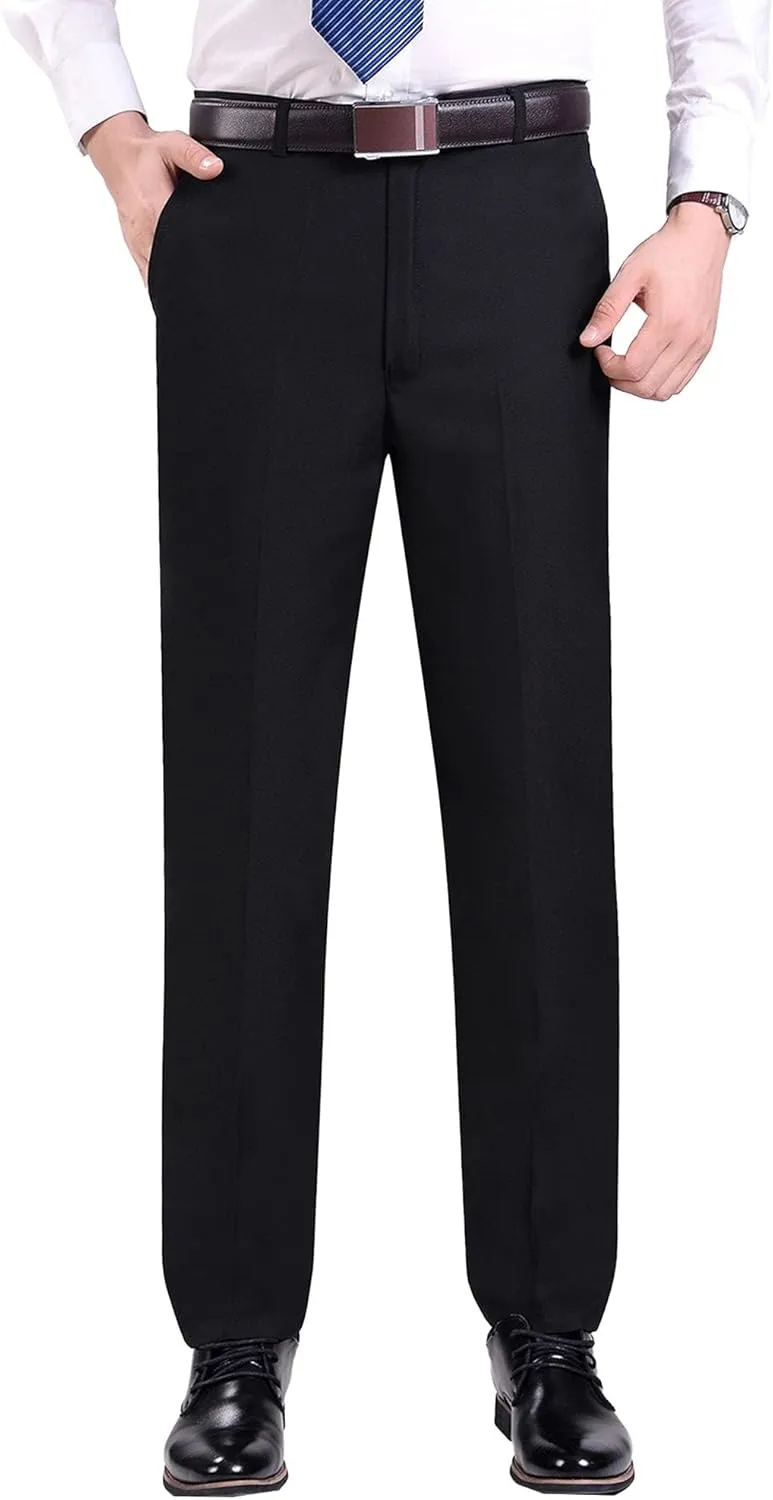 Mens Flat Front Tapered Pants Slim Fit Tapered Trousers Casual Cotton Business Chino Pant