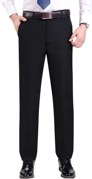 Mens Flat Front Tapered Pants Slim Fit Tapered Trousers Casual Cotton Business Chino Pant