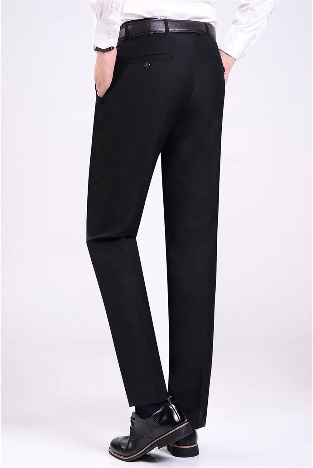 Mens Flat Front Tapered Pants Slim Fit Tapered Trousers Casual Cotton Business Chino Pant