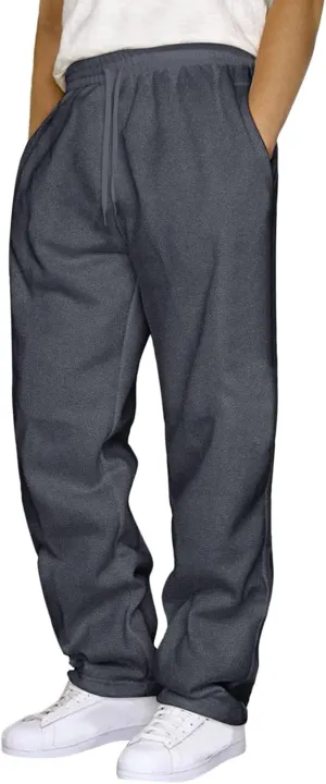 Men's Fleece Cargo Sweatpants Solid Color Joggers Lounge Relaxed Fit Overalls Business Trousers with Pocket