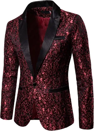 Men's Floral Jacquard Suit Jacket One Button Stylish Print Tux Blazer Notched Lapel Wedding Dinner Dress Tuxedo