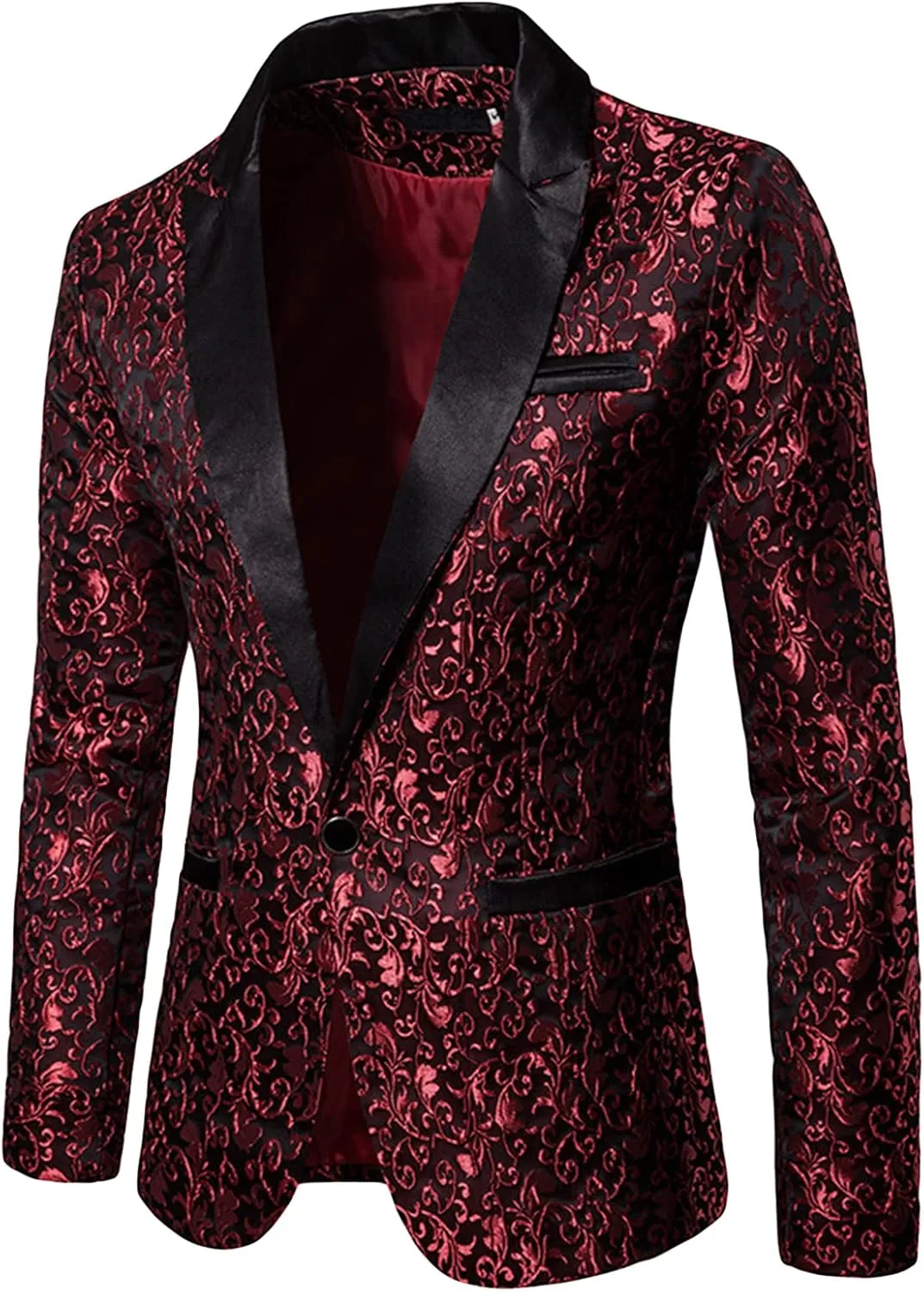 Men's Floral Jacquard Suit Jacket One Button Stylish Print Tux Blazer Notched Lapel Wedding Dinner Dress Tuxedo