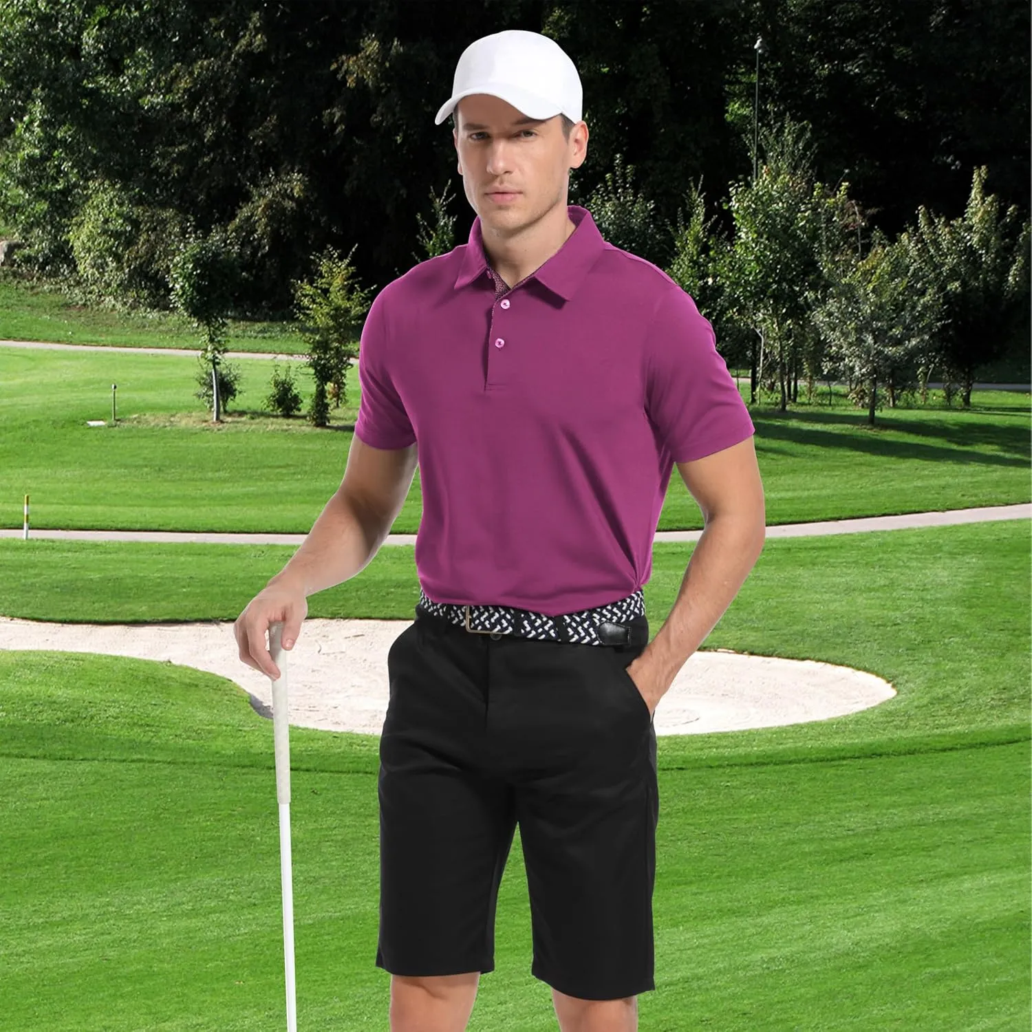 Mens Golf Shirt Short Sleeve Moisture Wicking Dry Fit Performance Casual Solid Collared Golf Polo Shirts for Men
