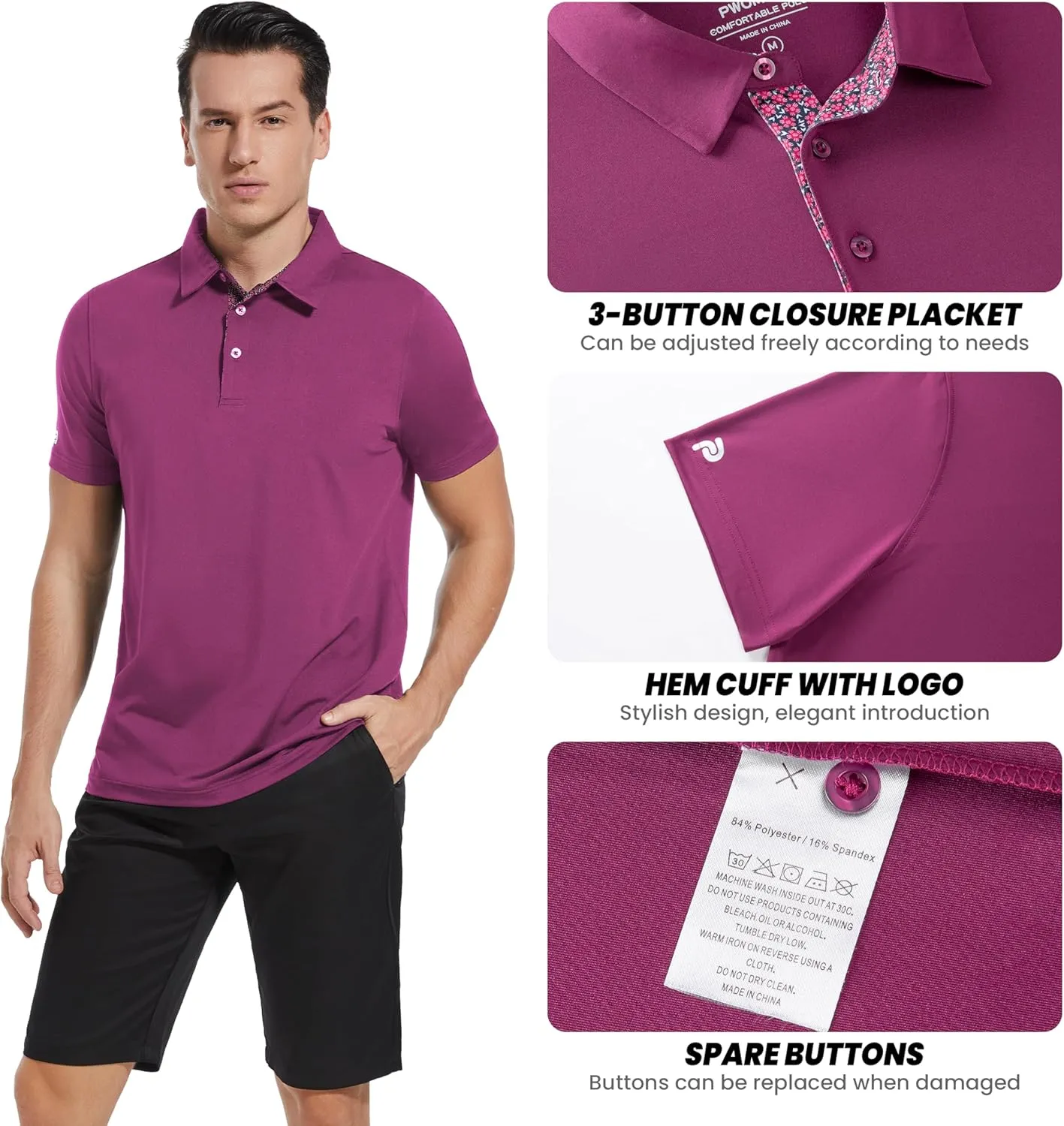 Mens Golf Shirt Short Sleeve Moisture Wicking Dry Fit Performance Casual Solid Collared Golf Polo Shirts for Men