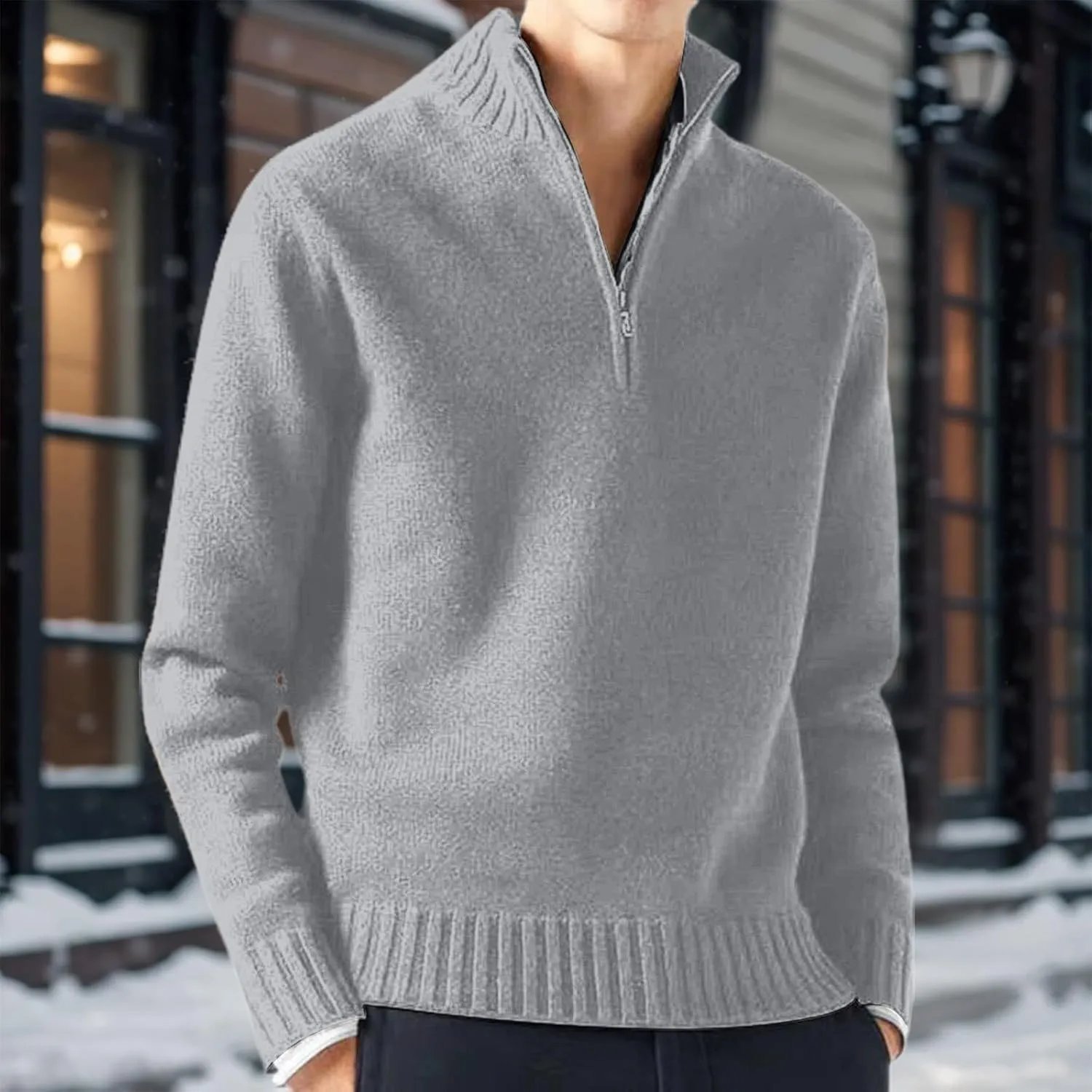 Mens Half Zip Pullover Sweater Casual Simple Bottom Sweater Warm Wool Knit Long Sleeve Coats Fashion Soft Sweatshirt