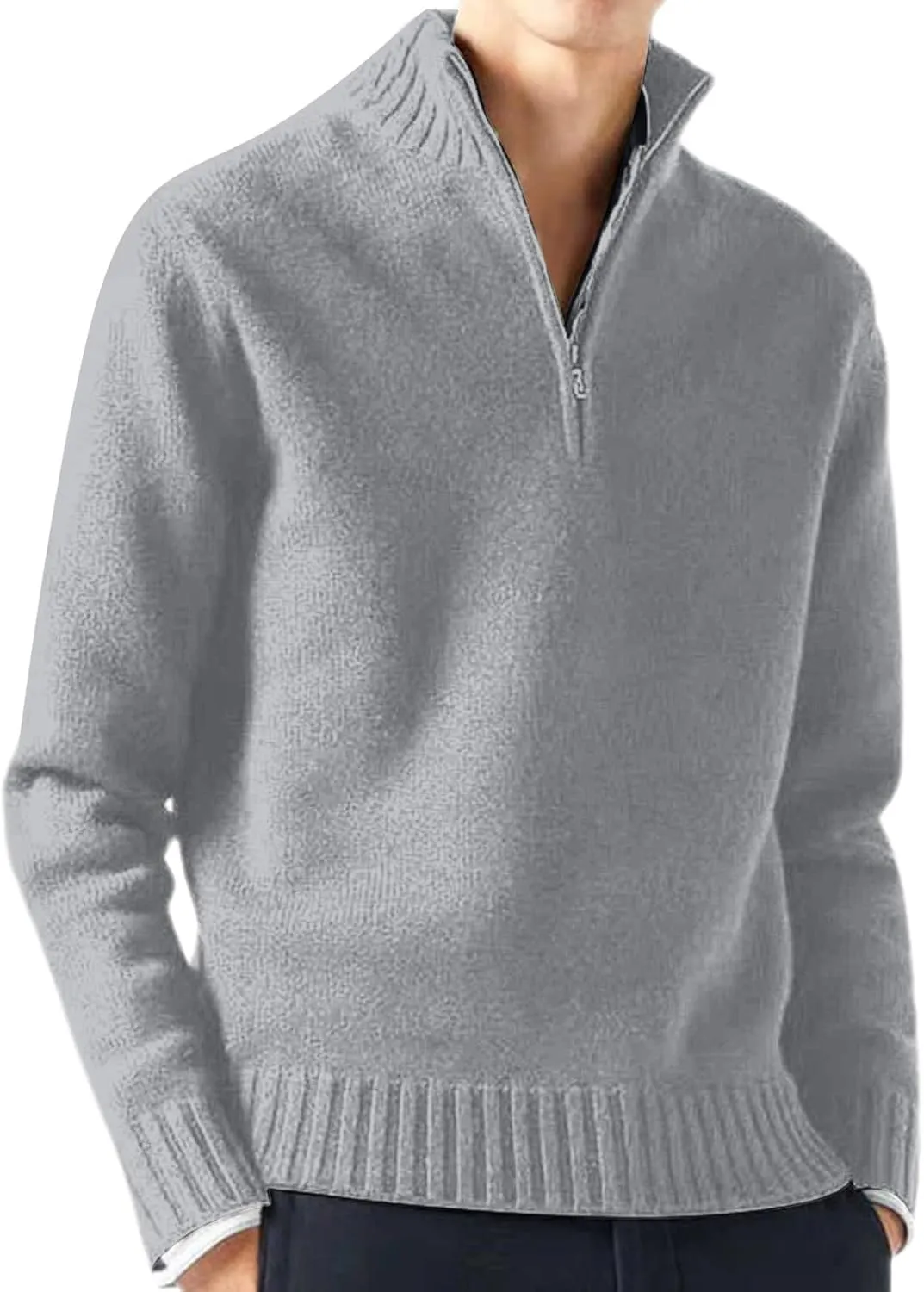 Mens Half Zip Pullover Sweater Casual Simple Bottom Sweater Warm Wool Knit Long Sleeve Coats Fashion Soft Sweatshirt