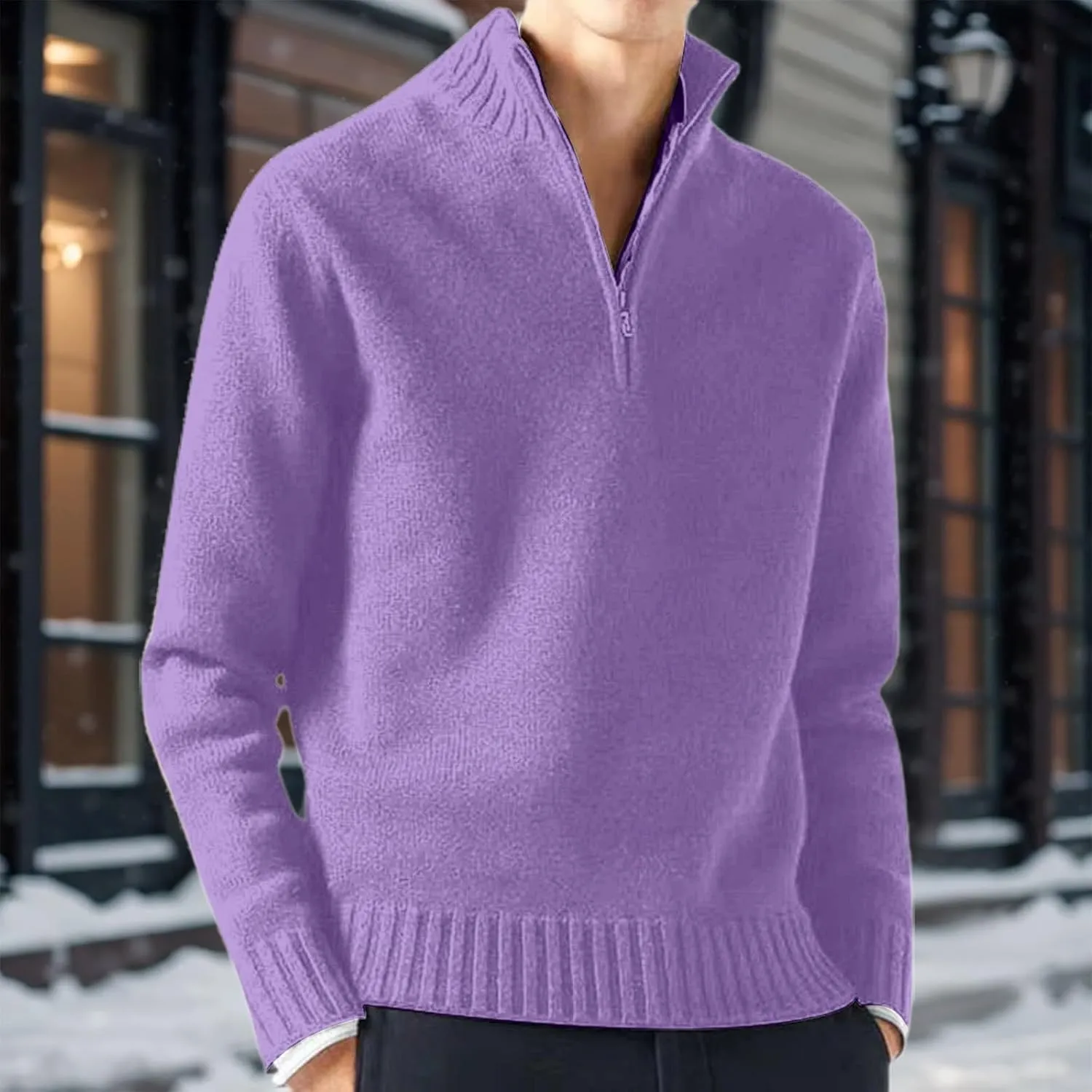 Mens Half Zip Pullover Sweater Casual Simple Bottom Sweater Warm Wool Knit Long Sleeve Coats Fashion Soft Sweatshirt
