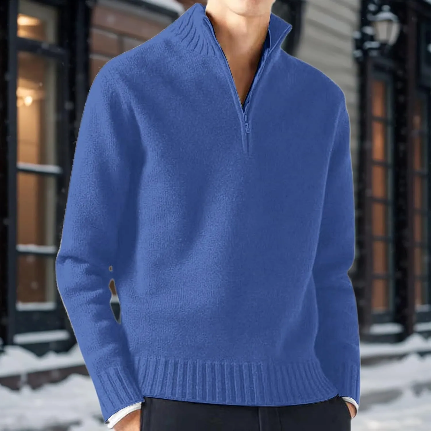 Mens Half Zip Pullover Sweater Casual Simple Bottom Sweater Warm Wool Knit Long Sleeve Coats Fashion Soft Sweatshirt