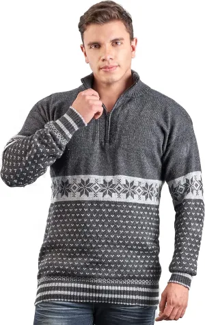 Men's Half Zip Sweater in Gray Alpaca Sweater