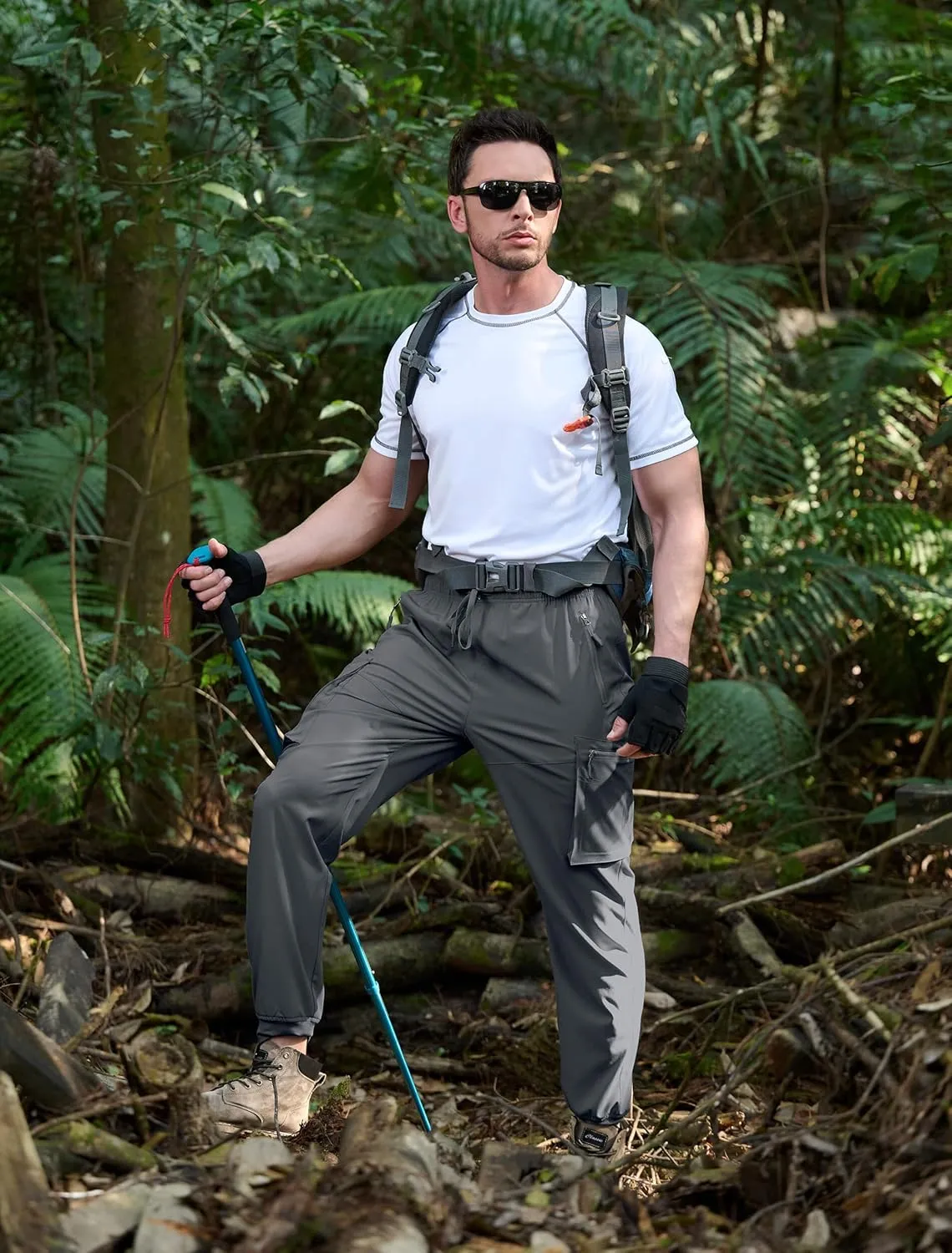 Men's Hiking Pants Cargo Lightweight Quick Dry Elastic Waist Golf Joggers with Zipper Pockets Water Resistant