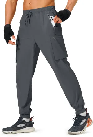 Men's Hiking Pants Cargo Lightweight Quick Dry Elastic Waist Golf Joggers with Zipper Pockets Water Resistant