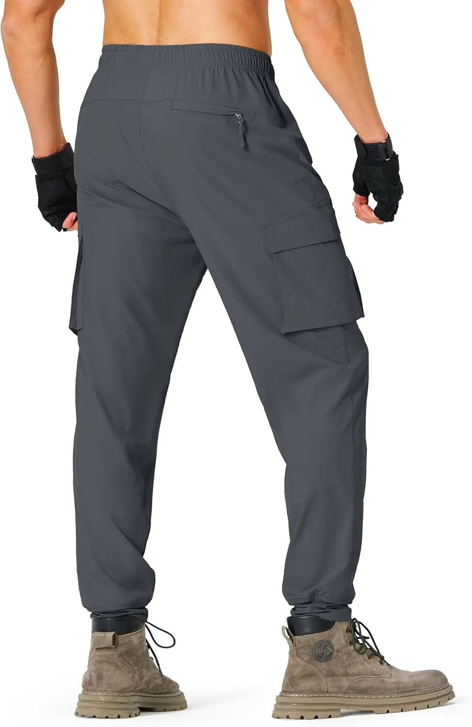 Men's Hiking Pants Cargo Lightweight Quick Dry Elastic Waist Golf Joggers with Zipper Pockets Water Resistant