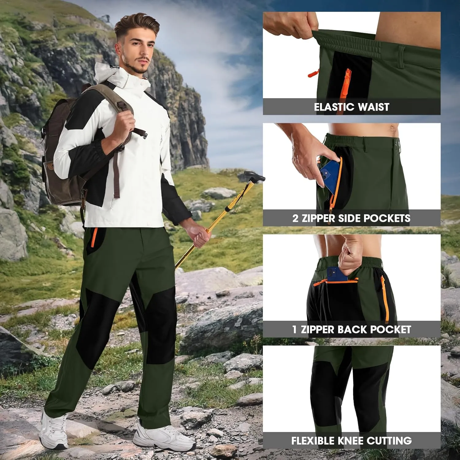 Men's Hiking Pants Lightweight Cargo Pants Quick Dry Water Resistant Outdoor Pants for Work Fishing Climbing