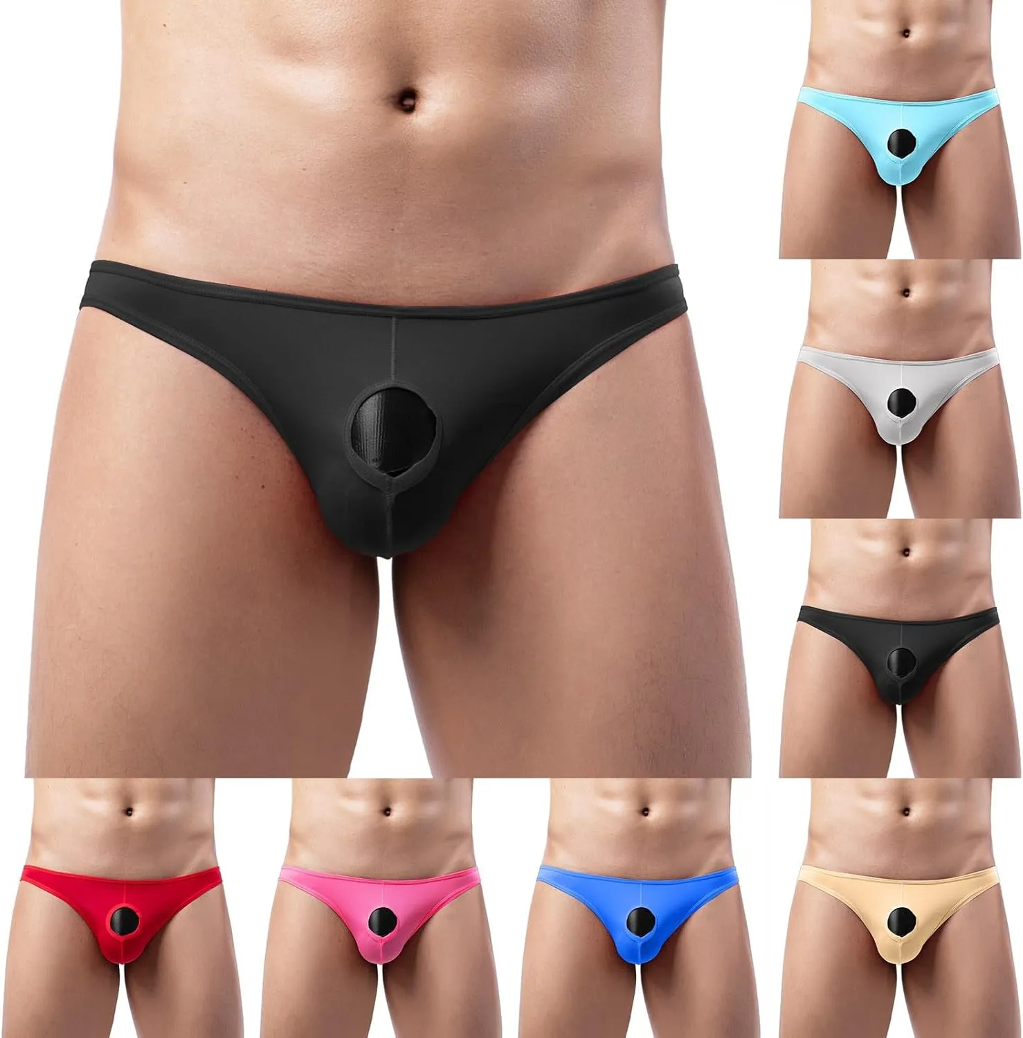 Mens Hole in Front Thongs Lingerie, Men's Bulge Enhancing Thong G-String Underwear Pouch Soft Stretch T-Back Mens Underwear