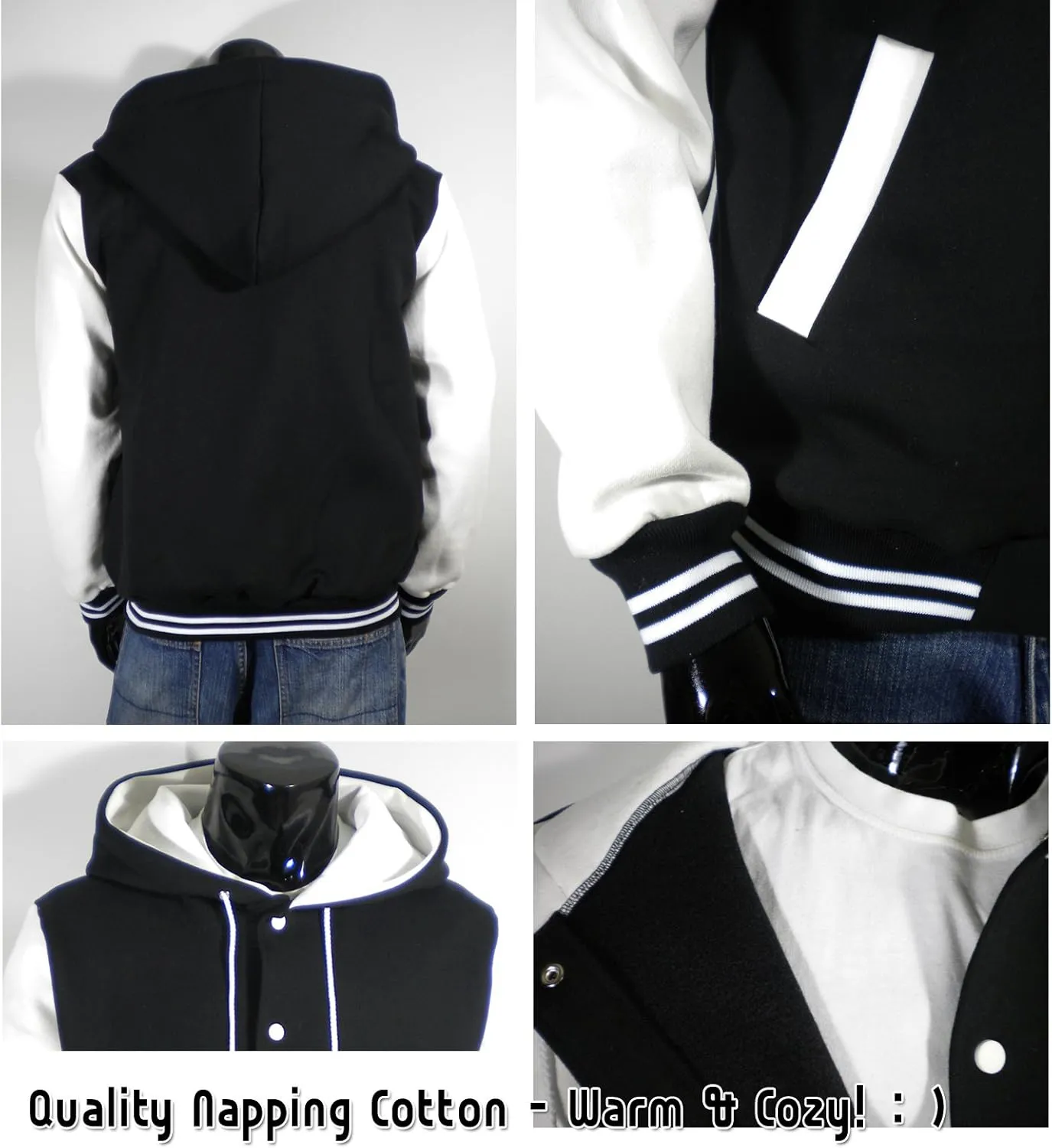 Men's Hood Baseball Varsity Jacket White