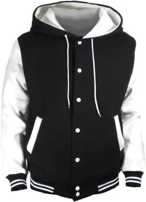 Men's Hood Baseball Varsity Jacket White