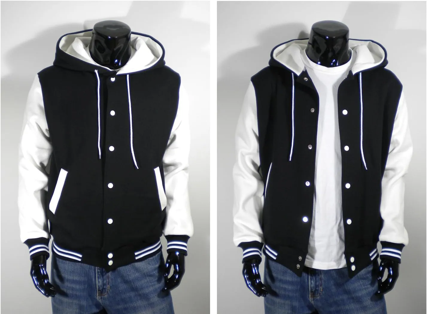 Men's Hood Baseball Varsity Jacket White